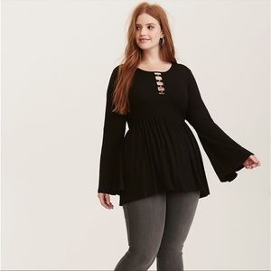 Torrid Black O-Ring Babydoll Tunic with Bell Sleeves